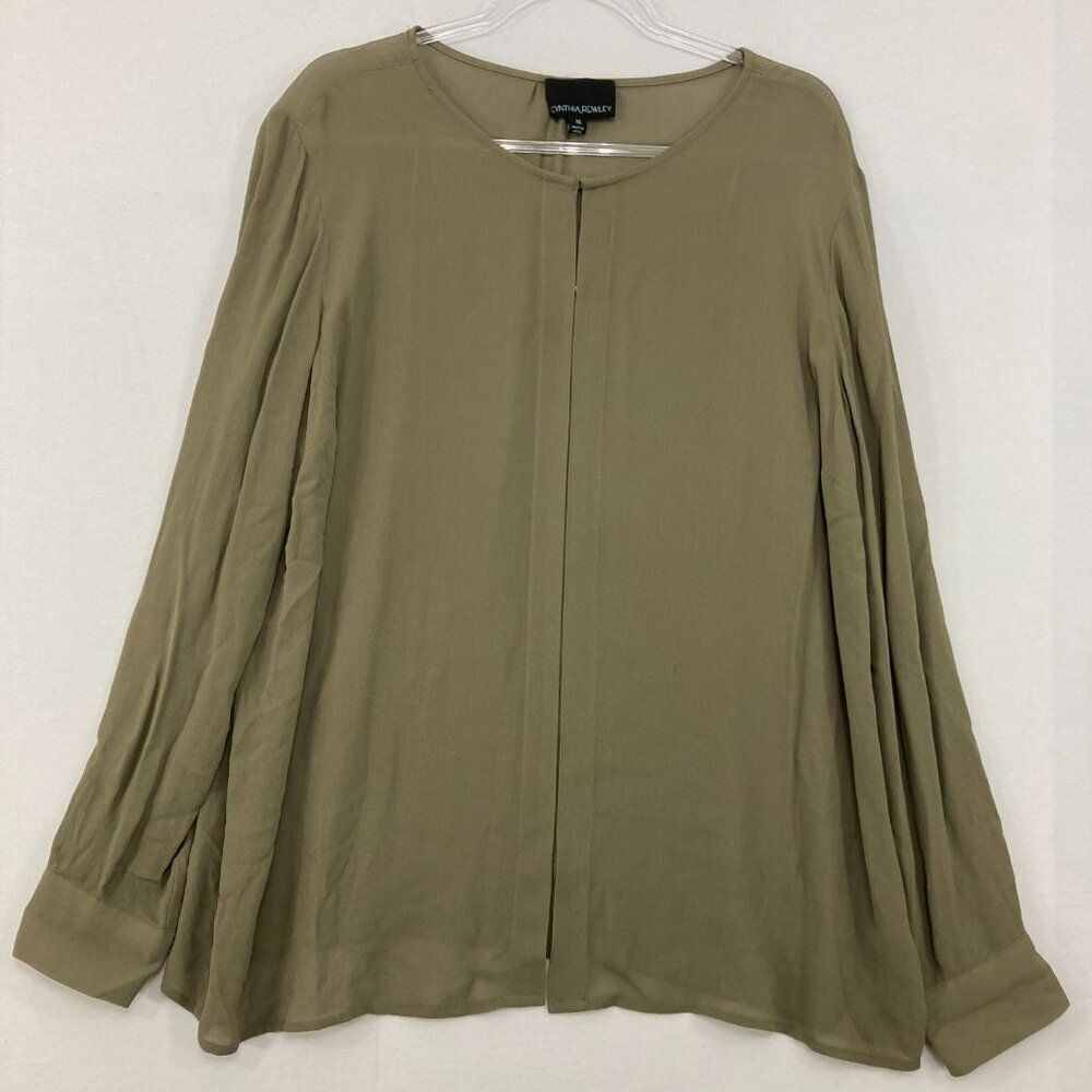 Cynthia Rowley size XL Olive Green Soft‎ Flowy Long Sleeve Button Down Office